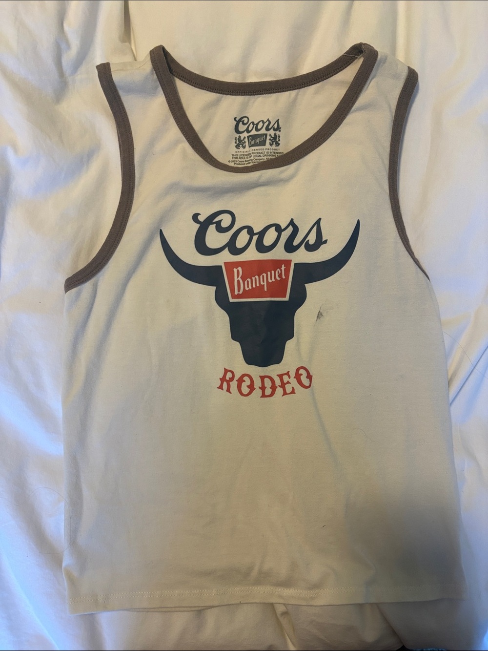 White Official Coors Banquet Tank Top with Rodeo Graphic